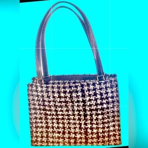 EUC Vintage Kate Spade Tweed Black & White Medium Tote Made in Italy